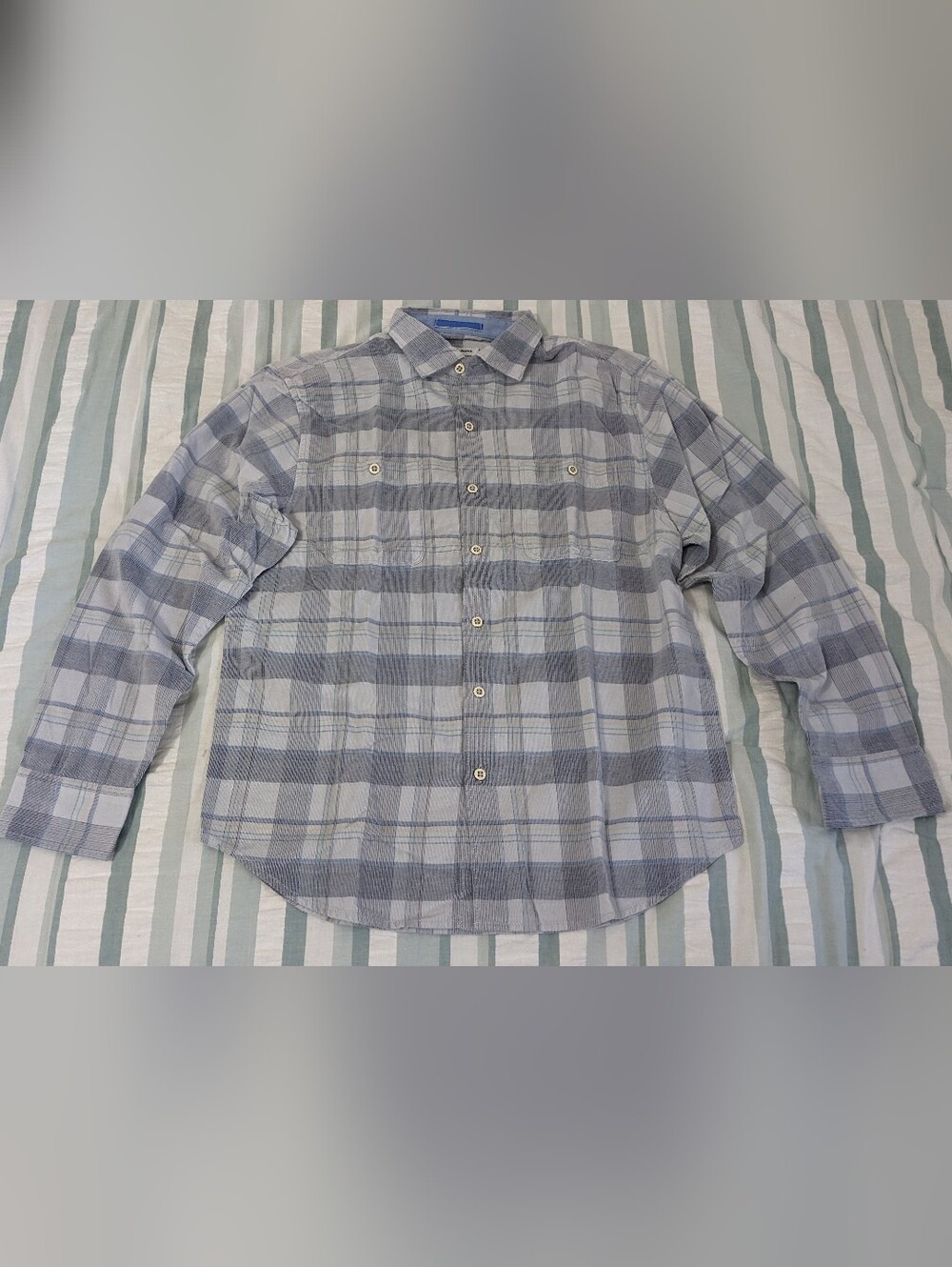Men's Tommy Bahama Del Coast Corduroy Shirt White/Grey Plaid Size Medium